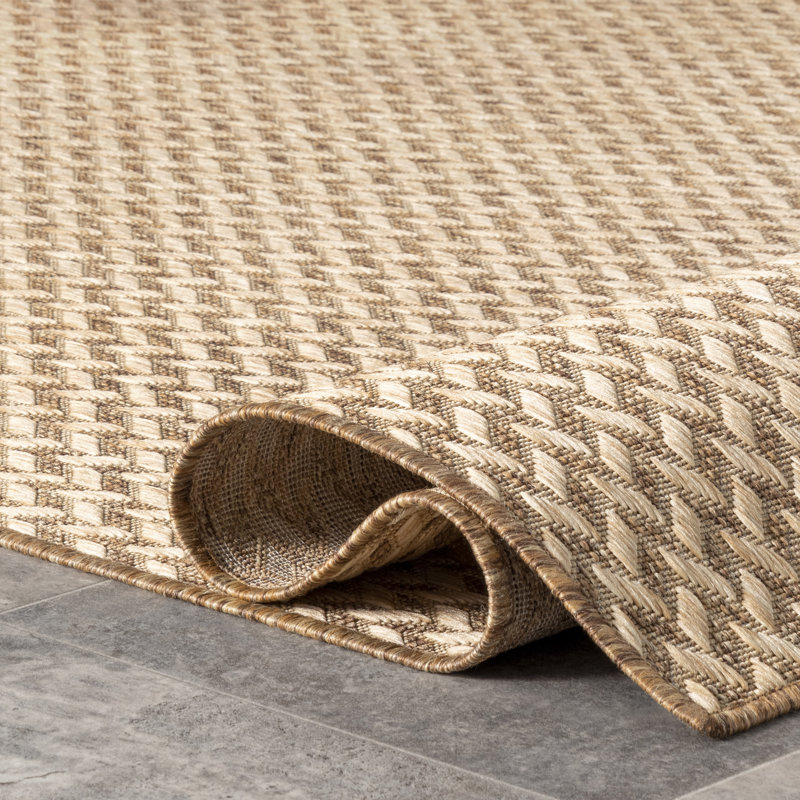 Sand & Stable Malaya Herringbone Power Loom Beige Indoor/Outdoor Patio